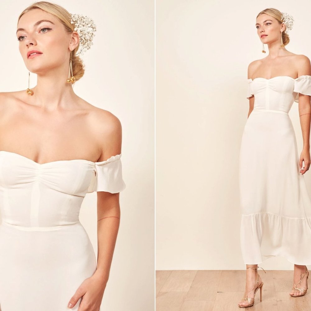 New Reformation Butterfly Ivory Dress Bridal Elopement Off Shoulder Size 10 NWT
